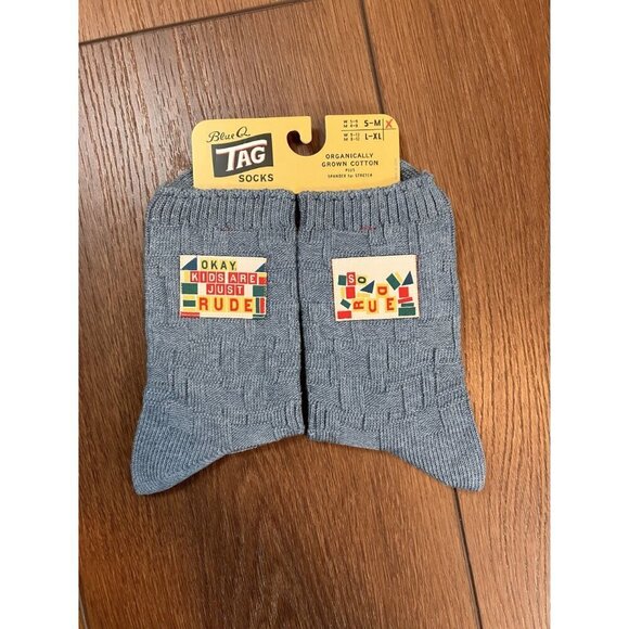 Blue Q Tag NWT 2 Pair Blue Organic Cotton Tag Socks Size S/M - Picture 2 of 8